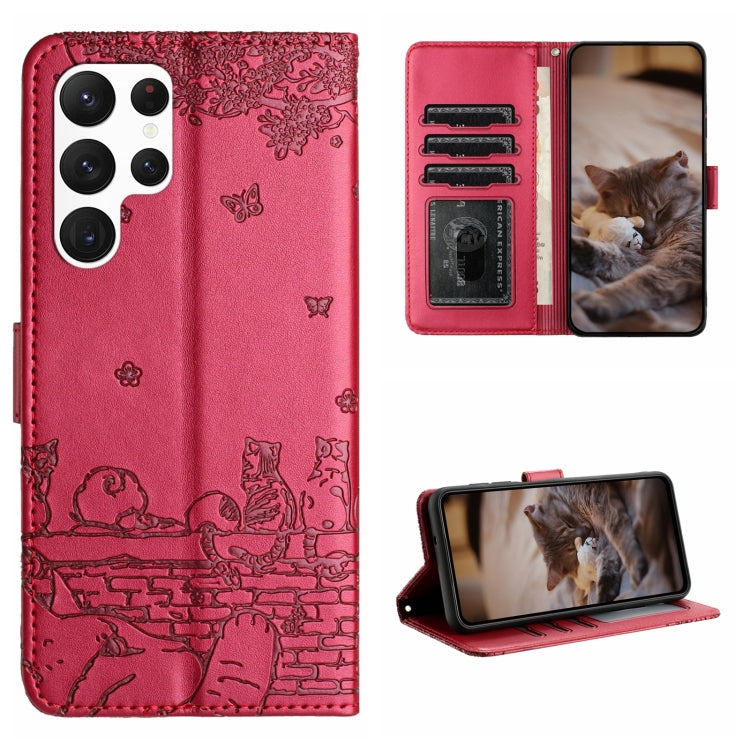 Cat Embossing Pattern Leather Phone Case with Lanyard