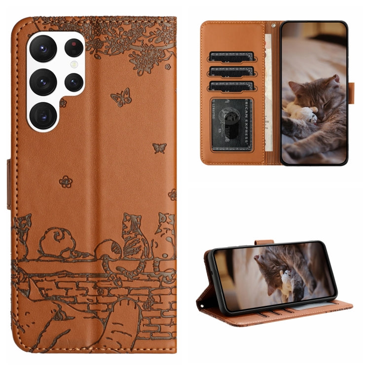 Cat Embossing Pattern Leather Phone Case with Lanyard