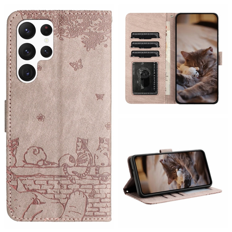 Cat Embossing Pattern Leather Phone Case with Lanyard