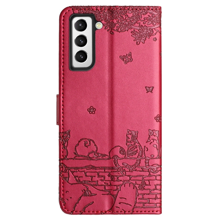 Cat Embossing Pattern Leather Phone Case with Lanyard