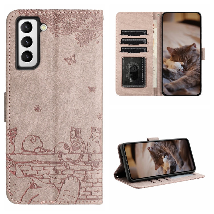 Cat Embossing Pattern Leather Phone Case with Lanyard