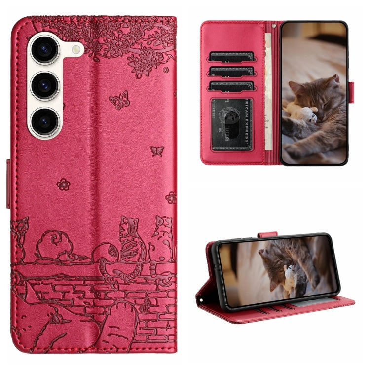 Cat Embossing Pattern Leather Phone Case with Lanyard