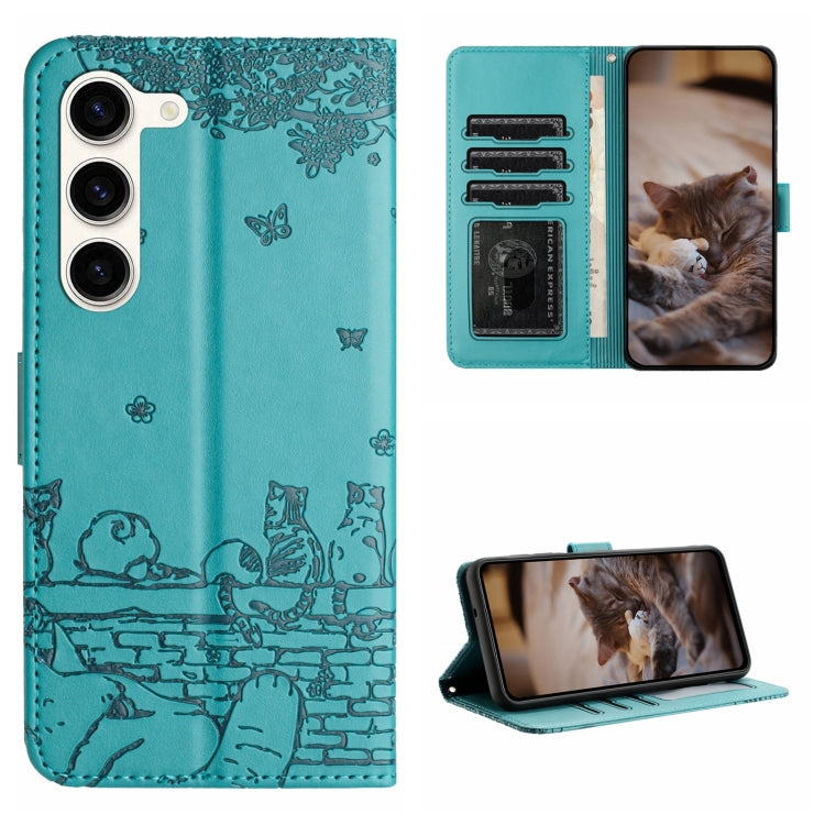Cat Embossing Pattern Leather Phone Case with Lanyard