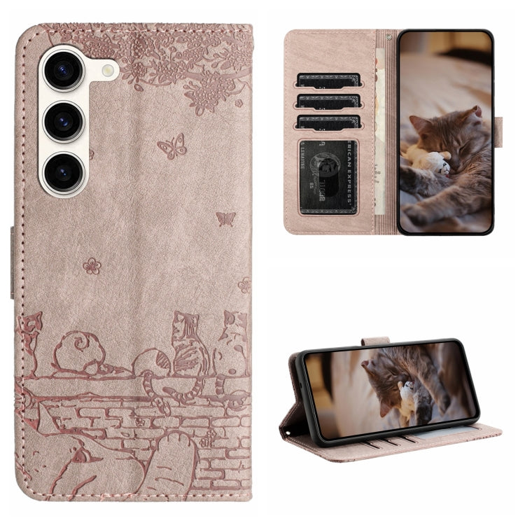 Cat Embossing Pattern Leather Phone Case with Lanyard
