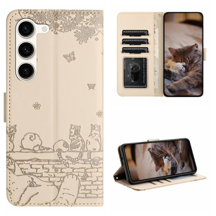 Cat Embossing Pattern Leather Phone Case with Lanyard