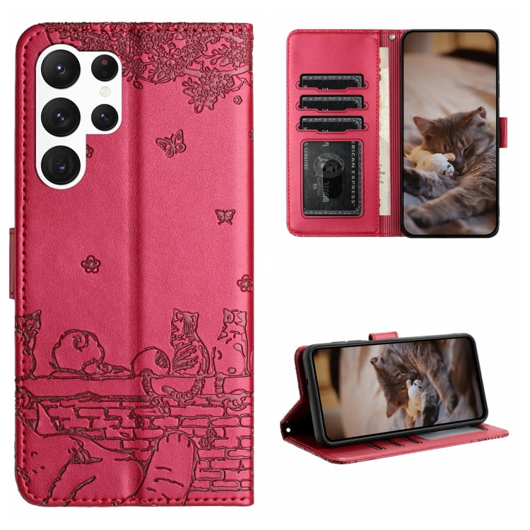 Cat Embossing Pattern Leather Phone Case with Lanyard