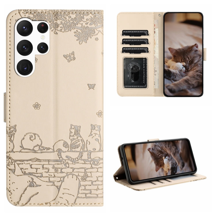 Cat Embossing Pattern Leather Phone Case with Lanyard