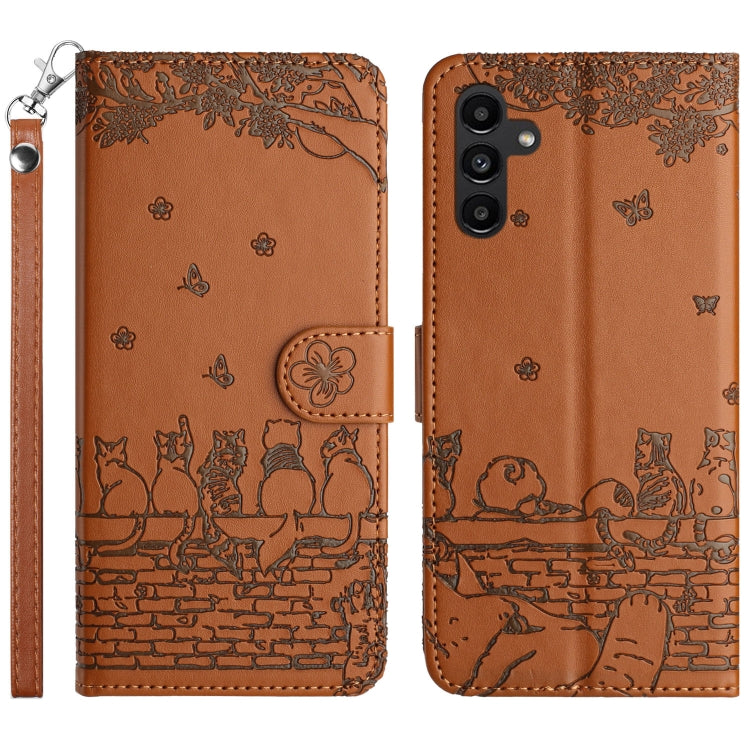 Cat Embossing Pattern Leather Phone Case with Lanyard