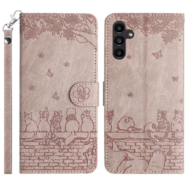 Cat Embossing Pattern Leather Phone Case with Lanyard, For Samsung Galaxy A35, For Samsung Galaxy A54, For Samsung Galaxy A05s, For Samsung Galaxy A15