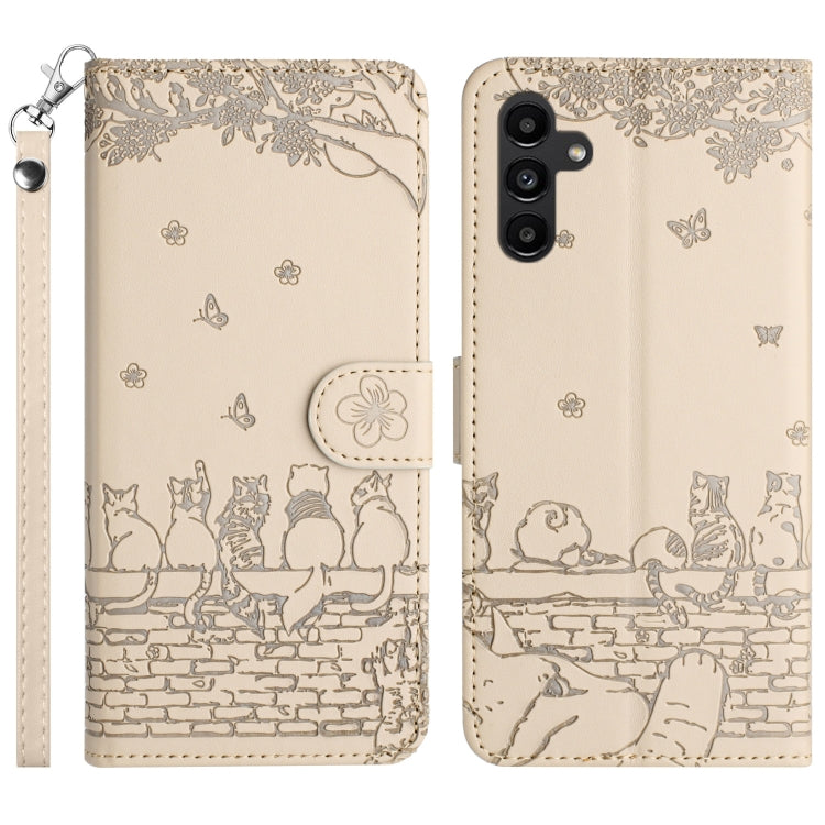 Cat Embossing Pattern Leather Phone Case with Lanyard, For Samsung Galaxy A35, For Samsung Galaxy A54, For Samsung Galaxy A05s, For Samsung Galaxy A15