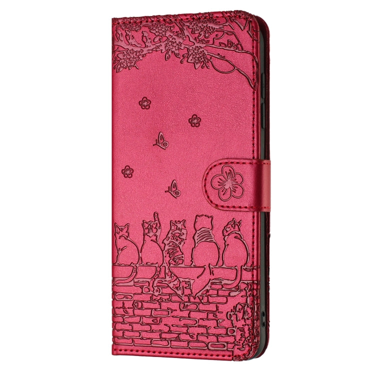 Cat Embossing Pattern Leather Phone Case with Lanyard