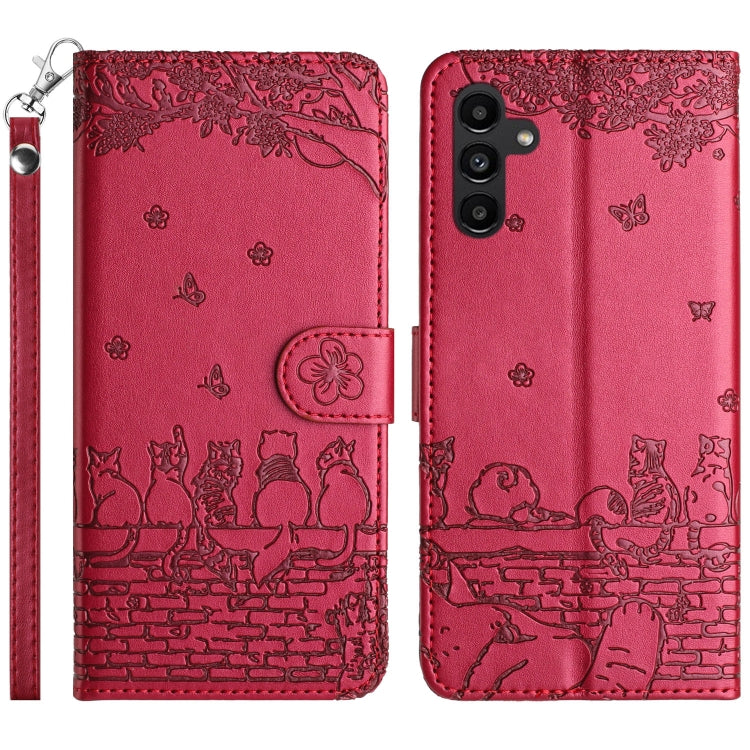 Cat Embossing Pattern Leather Phone Case with Lanyard, For Samsung Galaxy A14, For Samsung Galaxy S24+, For Samsung Galaxy S24, For Samsung Galaxy A34