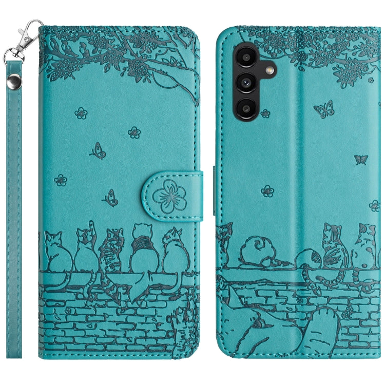 Cat Embossing Pattern Leather Phone Case with Lanyard