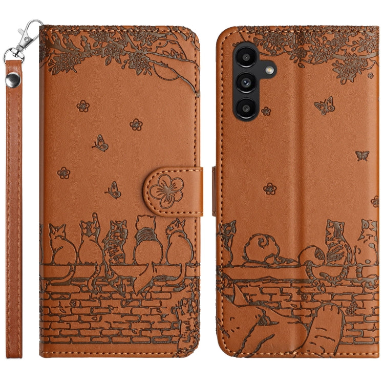 Cat Embossing Pattern Leather Phone Case with Lanyard