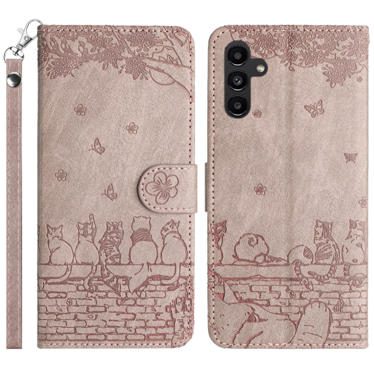 Cat Embossing Pattern Leather Phone Case with Lanyard, For Samsung Galaxy A14, For Samsung Galaxy S24+, For Samsung Galaxy S24, For Samsung Galaxy A34