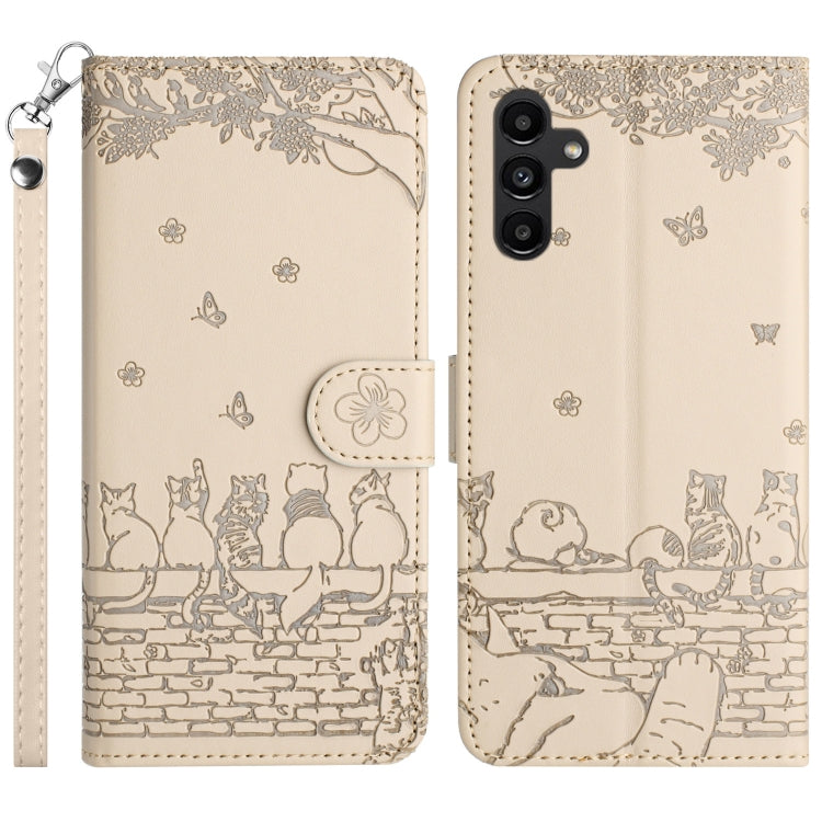 Cat Embossing Pattern Leather Phone Case with Lanyard, For Samsung Galaxy A55, For Samsung Galaxy A14, For Samsung Galaxy A35, For Samsung Galaxy S24