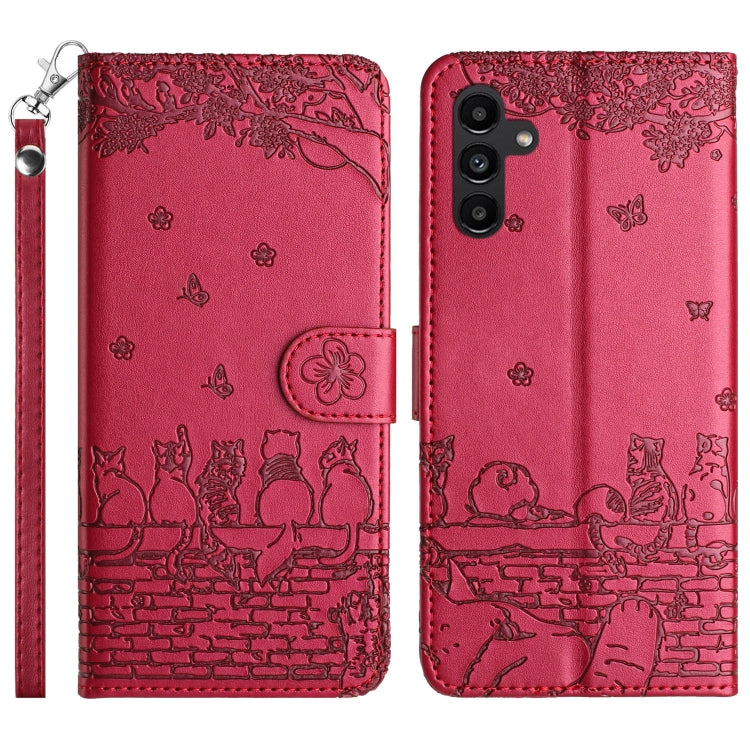 Cat Embossing Pattern Leather Phone Case with Lanyard