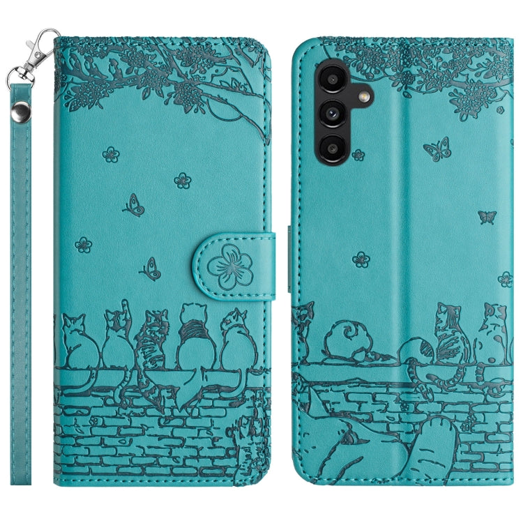 Cat Embossing Pattern Leather Phone Case with Lanyard, For Samsung Galaxy A14, For Samsung Galaxy S24+, For Samsung Galaxy S24, For Samsung Galaxy A34