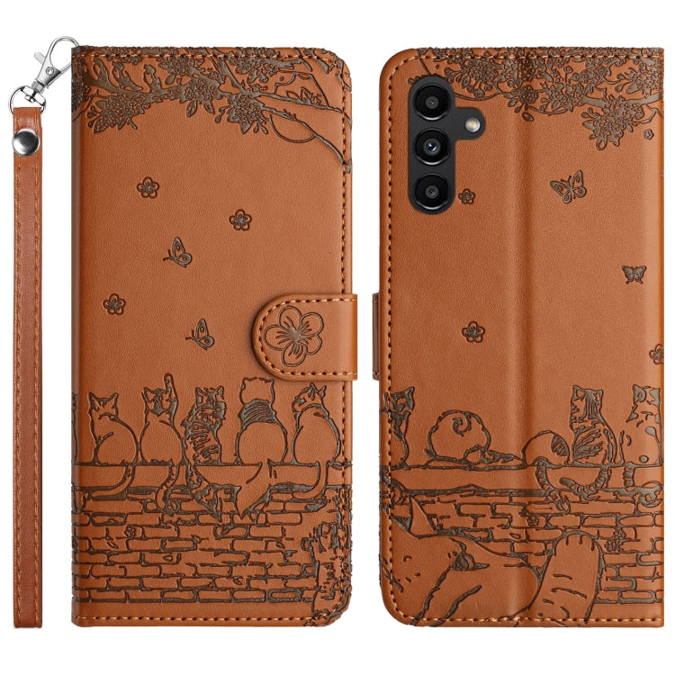 Cat Embossing Pattern Leather Phone Case with Lanyard