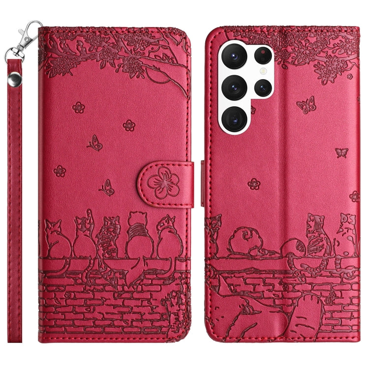 Cat Embossing Pattern Leather Phone Case with Lanyard, For Samsung Galaxy A24, For Samsung Galaxy A15 5G, For Samsung Galaxy S24 Ultra, For Samsung Galaxy A55