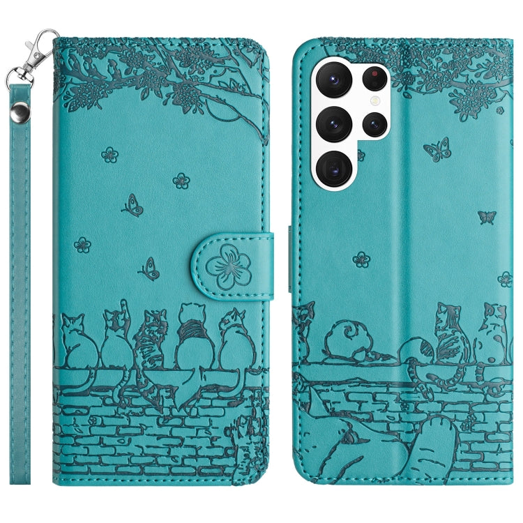 Cat Embossing Pattern Leather Phone Case with Lanyard