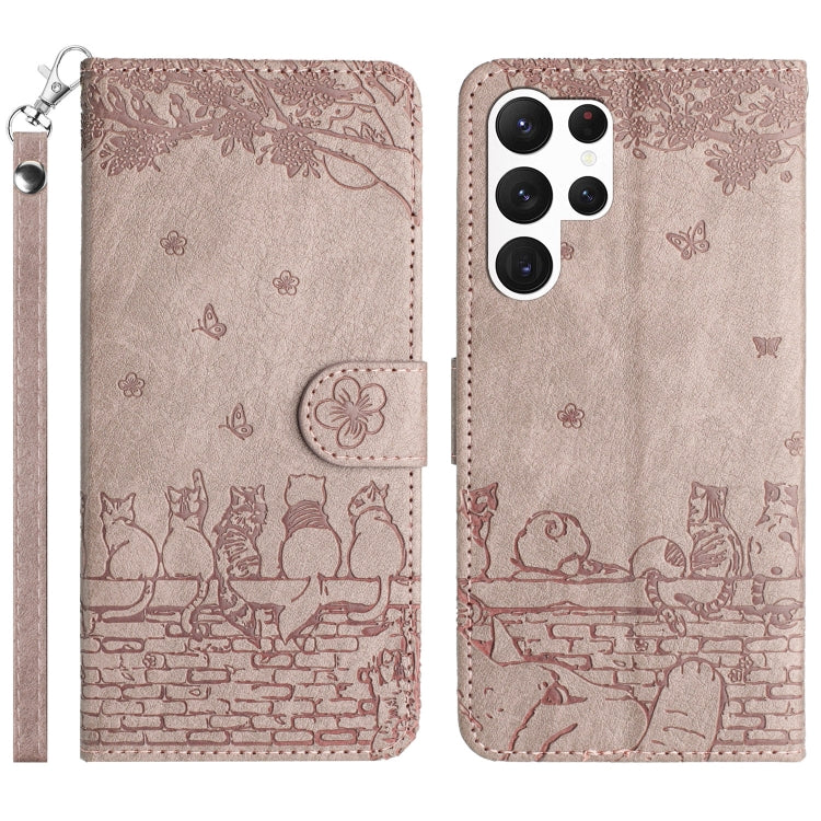 Cat Embossing Pattern Leather Phone Case with Lanyard, For Samsung Galaxy A24, For Samsung Galaxy A15 5G, For Samsung Galaxy S24 Ultra, For Samsung Galaxy A55