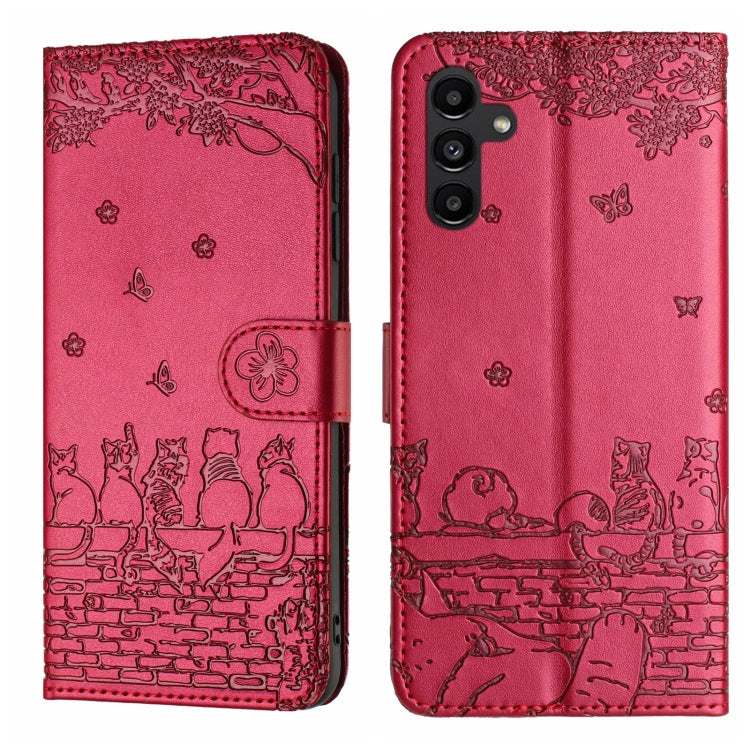 Cat Embossing Pattern Leather Phone Case with Lanyard, For Samsung Galaxy A35, For Samsung Galaxy A54, For Samsung Galaxy A05s, For Samsung Galaxy A15