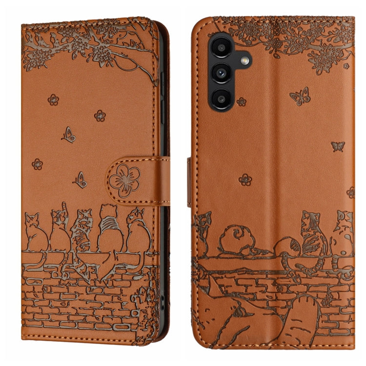 Cat Embossing Pattern Leather Phone Case with Lanyard