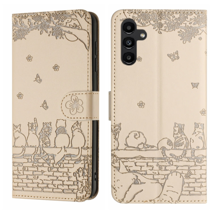 Cat Embossing Pattern Leather Phone Case with Lanyard, For Samsung Galaxy A34, For Samsung Galaxy A15, For Samsung Galaxy A54, For Samsung Galaxy A05s