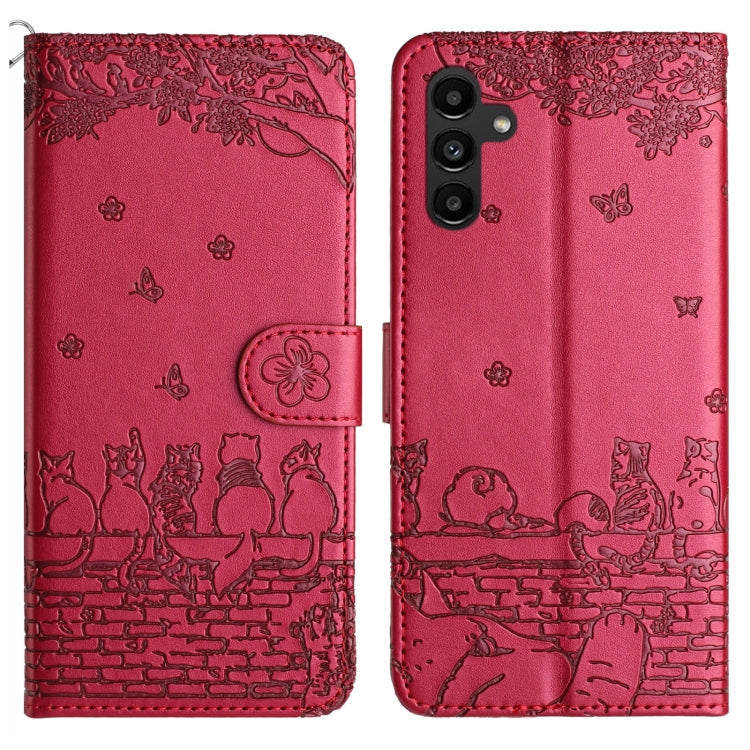 Cat Embossing Pattern Leather Phone Case with Lanyard, For Samsung Galaxy A24, For Samsung Galaxy A15 5G, For Samsung Galaxy S24 Ultra, For Samsung Galaxy A14