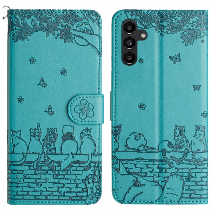 Cat Embossing Pattern Leather Phone Case with Lanyard