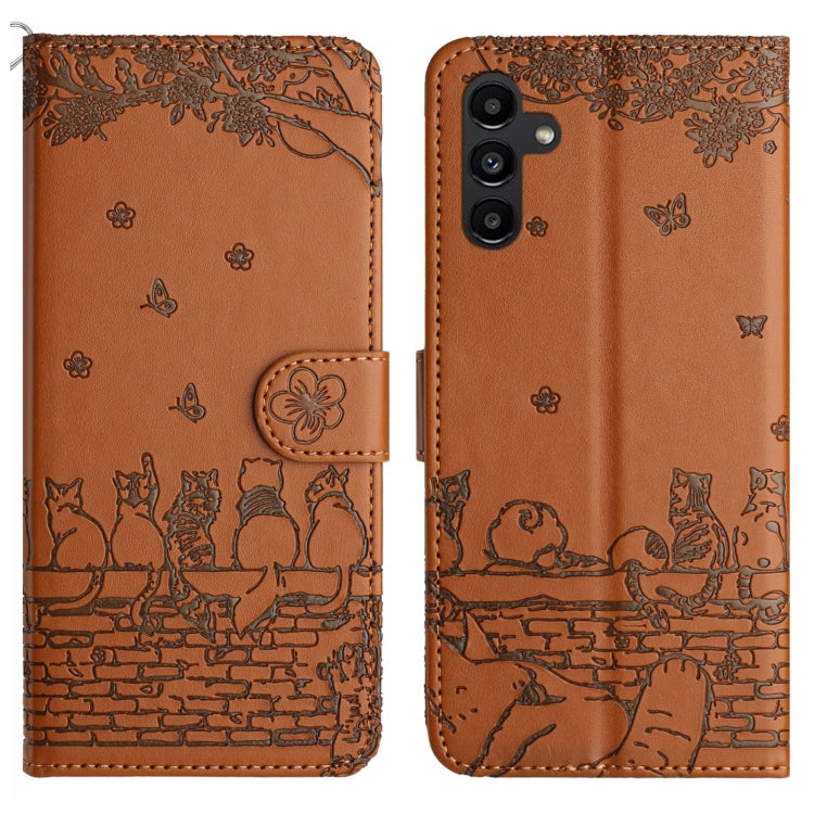 Cat Embossing Pattern Leather Phone Case with Lanyard
