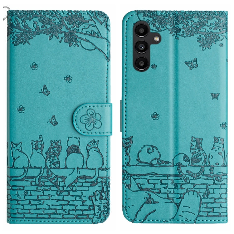 Cat Embossing Pattern Leather Phone Case with Lanyard