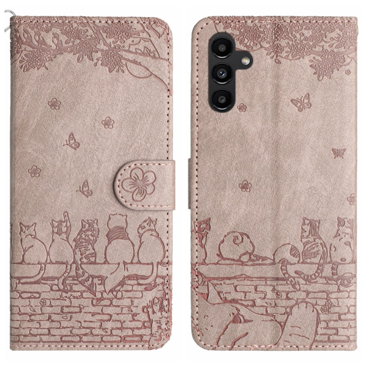 Cat Embossing Pattern Leather Phone Case with Lanyard, For Samsung Galaxy A55, For Samsung Galaxy A14, For Samsung Galaxy A35, For Samsung Galaxy S24