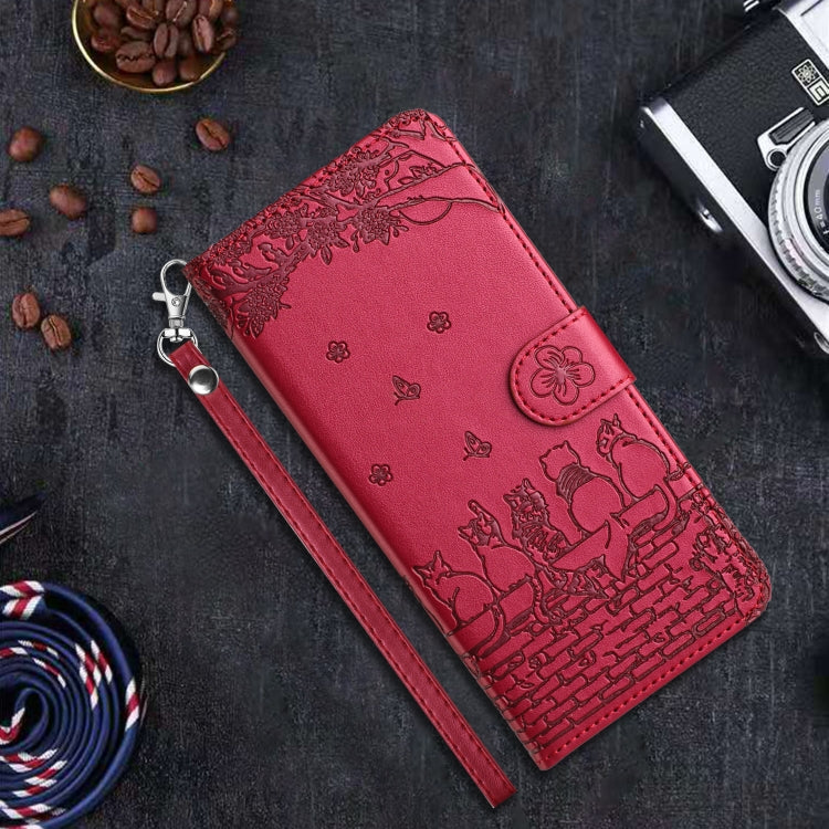 Cat Embossing Pattern Leather Phone Case with Lanyard, For Samsung Galaxy A55, For Samsung Galaxy A14, For Samsung Galaxy A35, For Samsung Galaxy S24