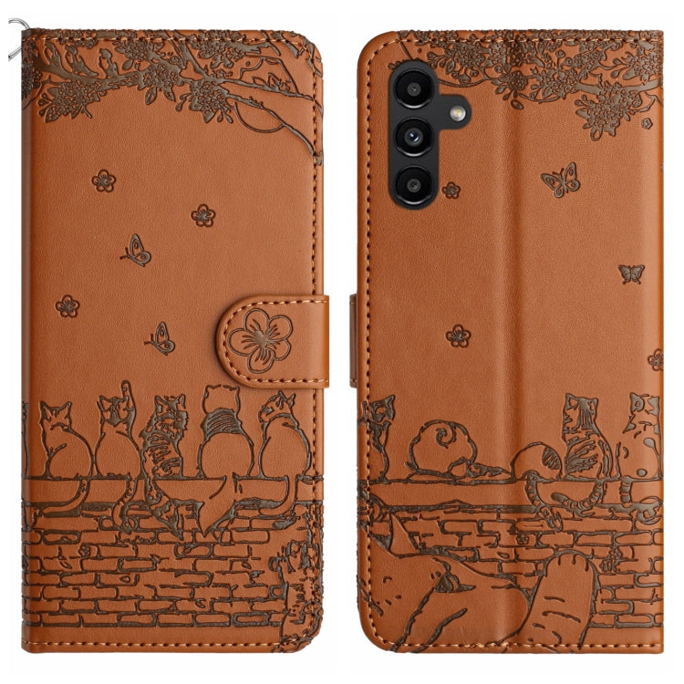 Cat Embossing Pattern Leather Phone Case with Lanyard