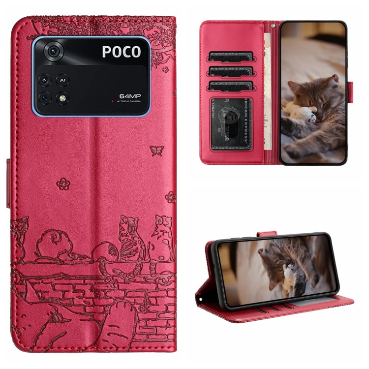 Cat Embossing Pattern Leather Phone Case with Lanyard, For Xiaomi Poco M4 Pro 4G, For Xiaomi Poco X4 Pro 5G