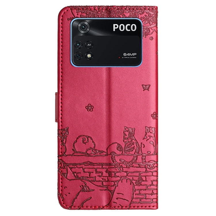 Cat Embossing Pattern Leather Phone Case with Lanyard, For Xiaomi Poco M4 Pro 4G, For Xiaomi Poco X4 Pro 5G