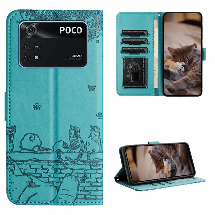 Cat Embossing Pattern Leather Phone Case with Lanyard, For Xiaomi Poco M4 Pro 4G, For Xiaomi Poco X4 Pro 5G