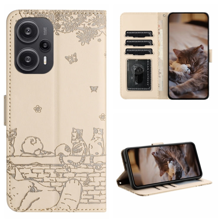Cat Embossing Pattern Leather Phone Case with Lanyard, For Xiaomi Poco F5, For Xiaomi Poco F5 Pro, For Xiaomi Redmi Note 12 4G Global, For Xiaomi Redmi Note 12 Pro Speed