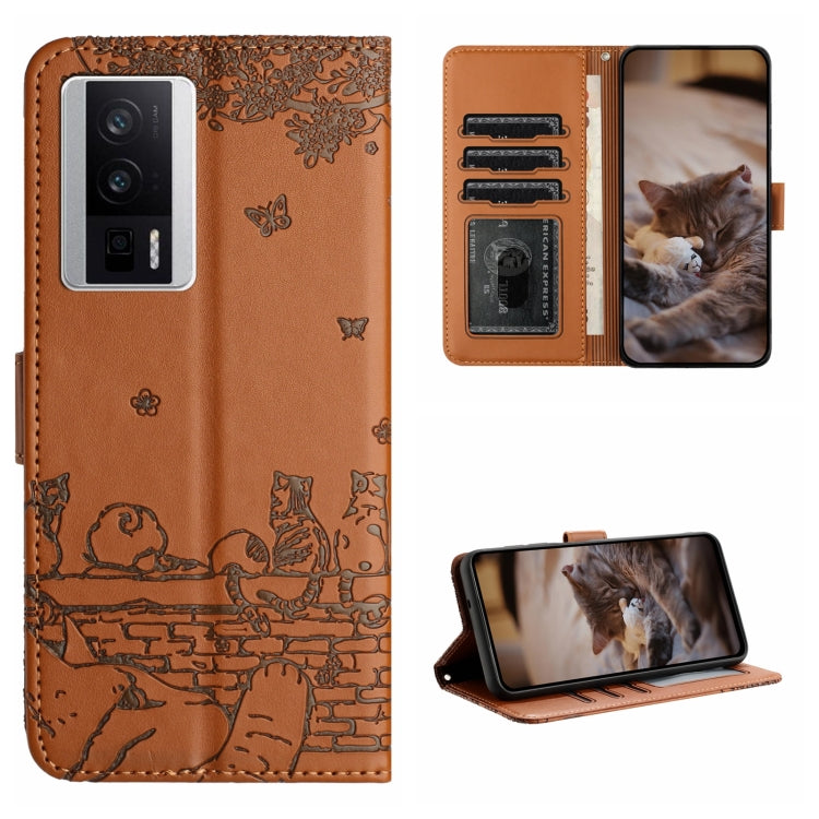 Cat Embossing Pattern Leather Phone Case with Lanyard, For Xiaomi Poco F5, For Xiaomi Poco F5 Pro, For Xiaomi Redmi Note 12 4G Global, For Xiaomi Redmi Note 12 Pro Speed