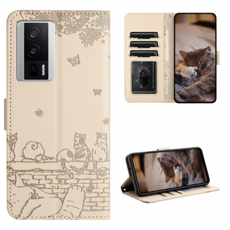 Cat Embossing Pattern Leather Phone Case with Lanyard, For Xiaomi Poco F5, For Xiaomi Poco F5 Pro, For Xiaomi Redmi Note 12 4G Global, For Xiaomi Redmi Note 12 Pro Speed