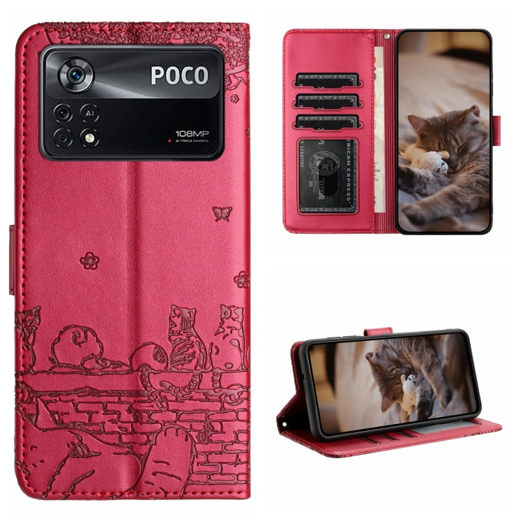 Cat Embossing Pattern Leather Phone Case with Lanyard, For Xiaomi Poco M4 Pro 4G, For Xiaomi Poco X4 Pro 5G