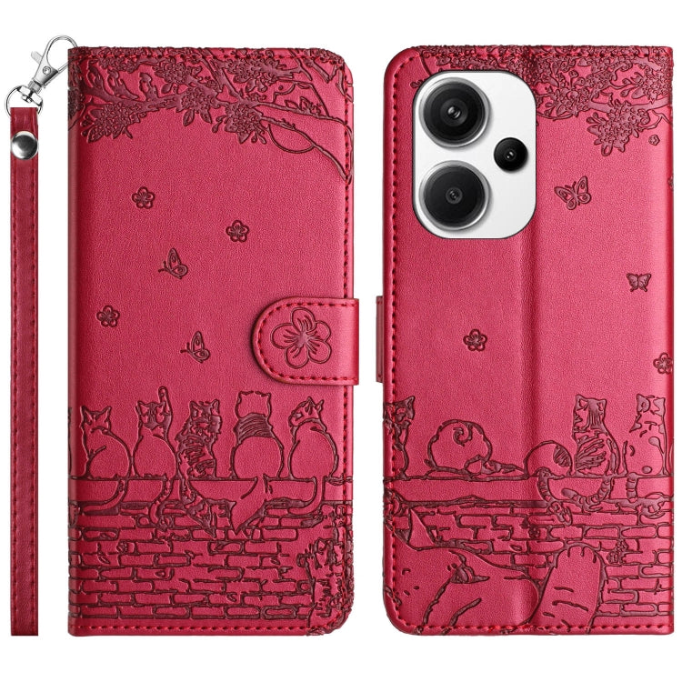 Cat Embossing Pattern Leather Phone Case with Lanyard, For Xiaomi Redmi 13C 4G/5G/13R 5G, For Xiaomi Redmi Note 13 5G, For Xiaomi Redmi Note 13 Pro+, For Xiaomi Redmi Note 13 Pro 5G