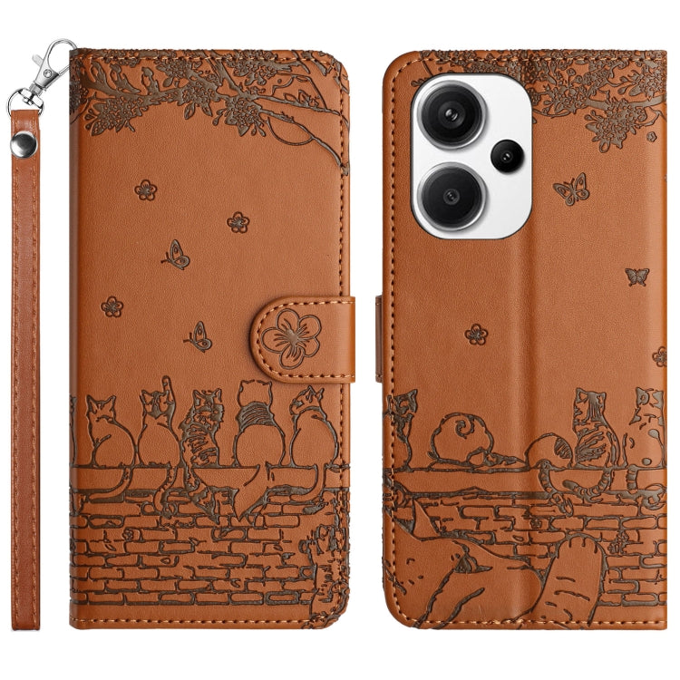 Cat Embossing Pattern Leather Phone Case with Lanyard, For Xiaomi Redmi 13C 4G/5G/13R 5G, For Xiaomi Redmi Note 13 5G, For Xiaomi Redmi Note 13 Pro+, For Xiaomi Redmi Note 13 Pro 5G