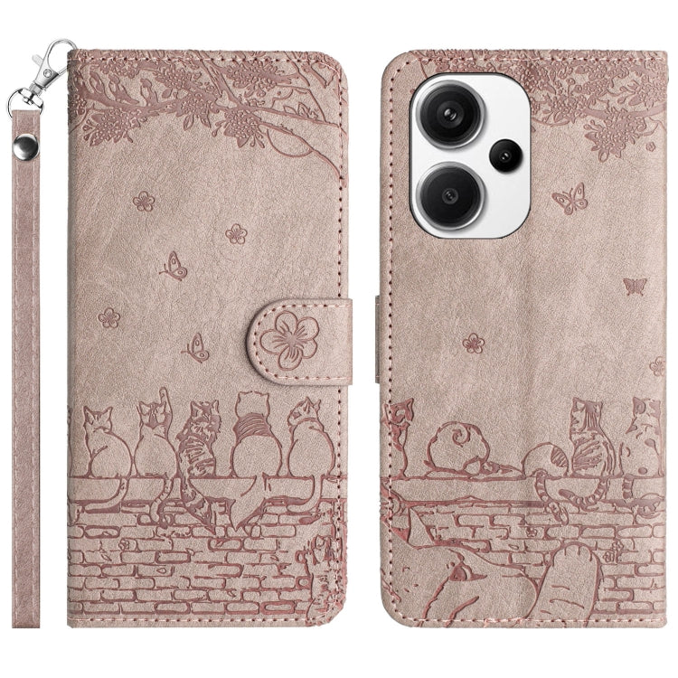 Cat Embossing Pattern Leather Phone Case with Lanyard, For Xiaomi Redmi 13C 4G/5G/13R 5G, For Xiaomi Redmi Note 13 5G, For Xiaomi Redmi Note 13 Pro+, For Xiaomi Redmi Note 13 Pro 5G