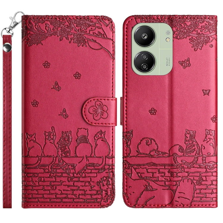 Cat Embossing Pattern Leather Phone Case with Lanyard, For Xiaomi Redmi 13C 4G/5G/13R 5G, For Xiaomi Redmi Note 13 5G, For Xiaomi Redmi Note 13 Pro+, For Xiaomi Redmi Note 13 Pro 5G