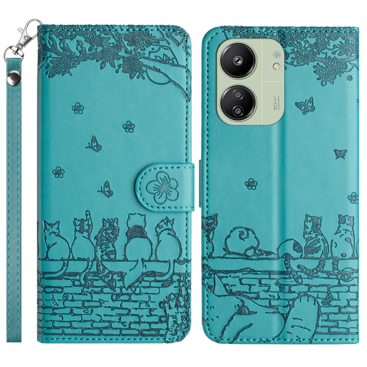Cat Embossing Pattern Leather Phone Case with Lanyard, For Xiaomi Redmi 13C 4G/5G/13R 5G, For Xiaomi Redmi Note 13 5G, For Xiaomi Redmi Note 13 Pro+, For Xiaomi Redmi Note 13 Pro 5G