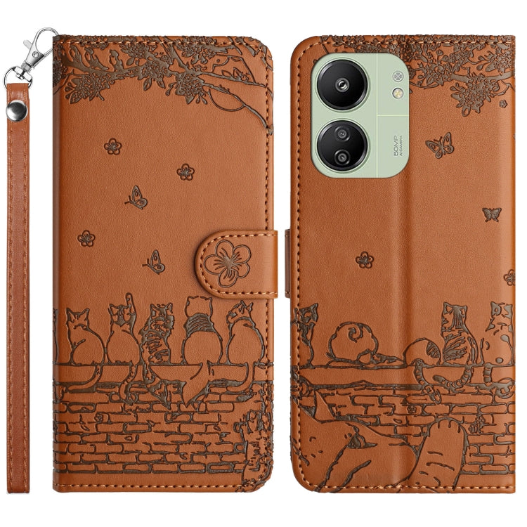 Cat Embossing Pattern Leather Phone Case with Lanyard, For Xiaomi Poco M6 Pro 4G, For Xiaomi Poco C65/Poco M6, For Xiaomi Redmi Note 13 Pro 4G, For Xiaomi Redmi Note 13 4G