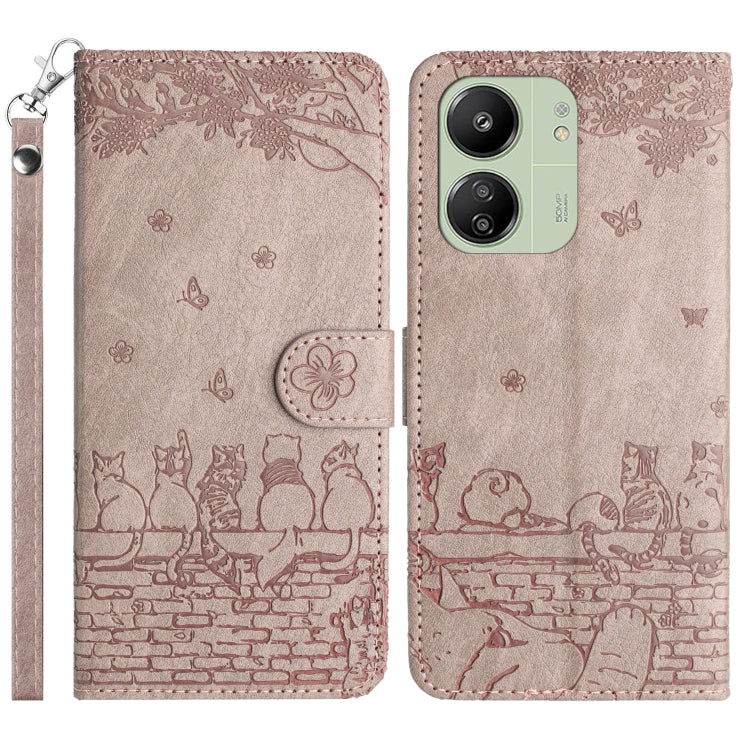 Cat Embossing Pattern Leather Phone Case with Lanyard, For Xiaomi Poco M6 Pro 4G, For Xiaomi Poco C65/Poco M6, For Xiaomi Redmi Note 13 Pro 4G, For Xiaomi Redmi Note 13 4G
